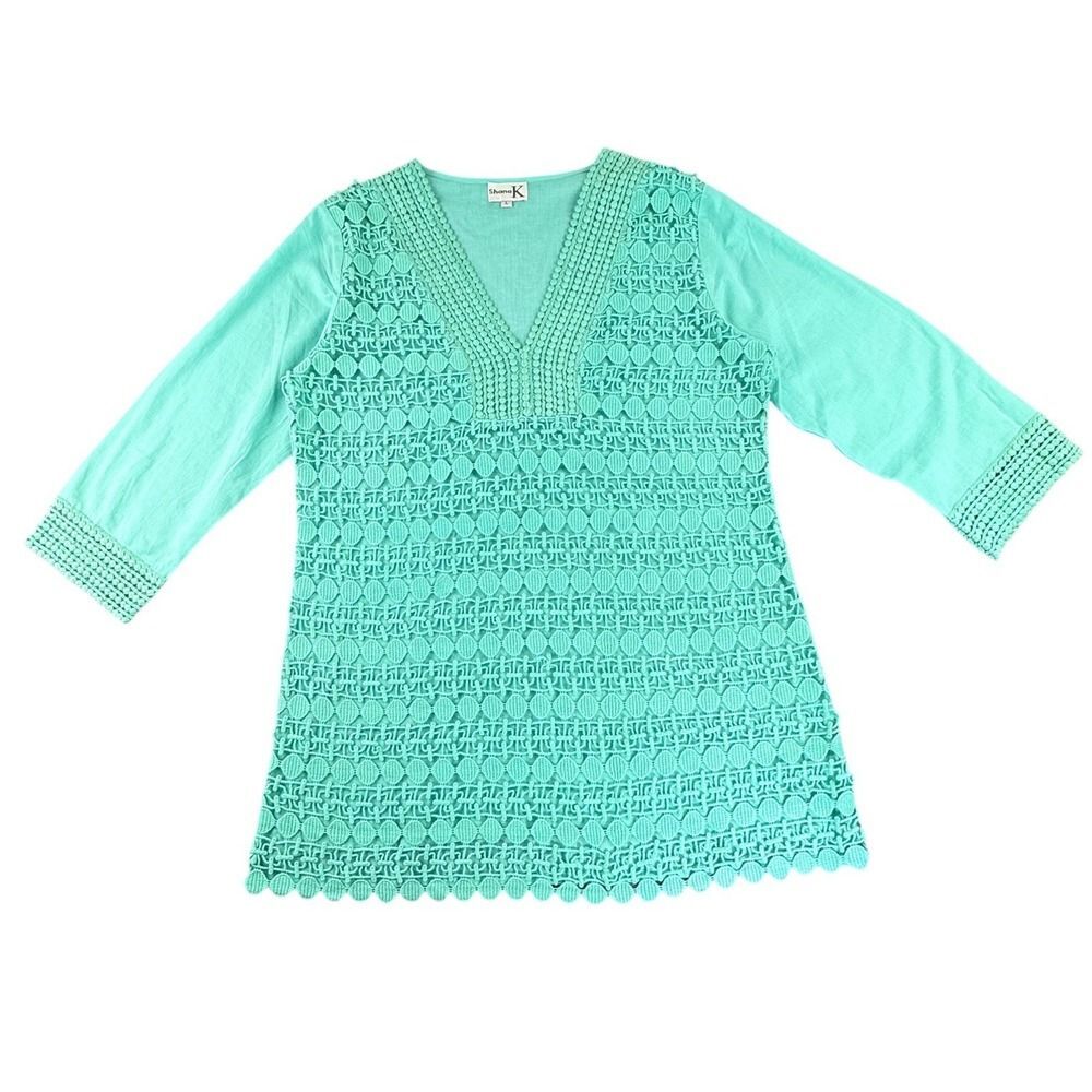 Shana K Mint‎ Green Crochet Tunic Cover-Up | Size Large